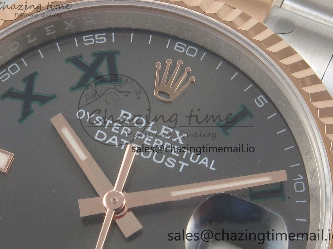MiroTime 0407 DateJust 36 SS RG ARF 1:1 Best Edition 904L Steel Gray Dial Green Roman on Oyster Bracelet SH Affordable 73